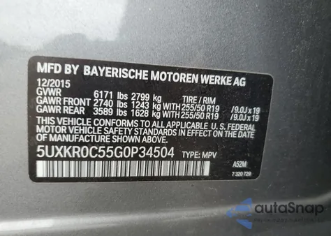 2016 BMW X5 xDrive35I from USA, damaged, VIN 5UXKR0C55G0P34504